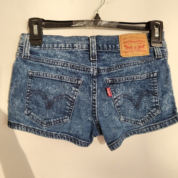 Levi's Blue Distressed White Speckled Denim Jean Short Shorts Size 24 - Picture 2 of 14
